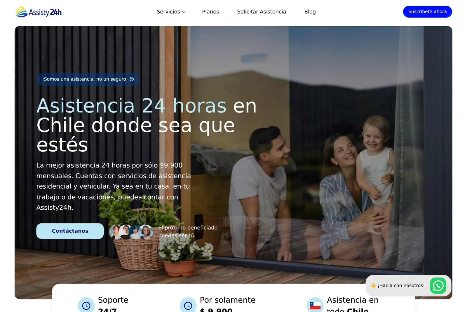 Página inicial do site Assisty 24h Chile