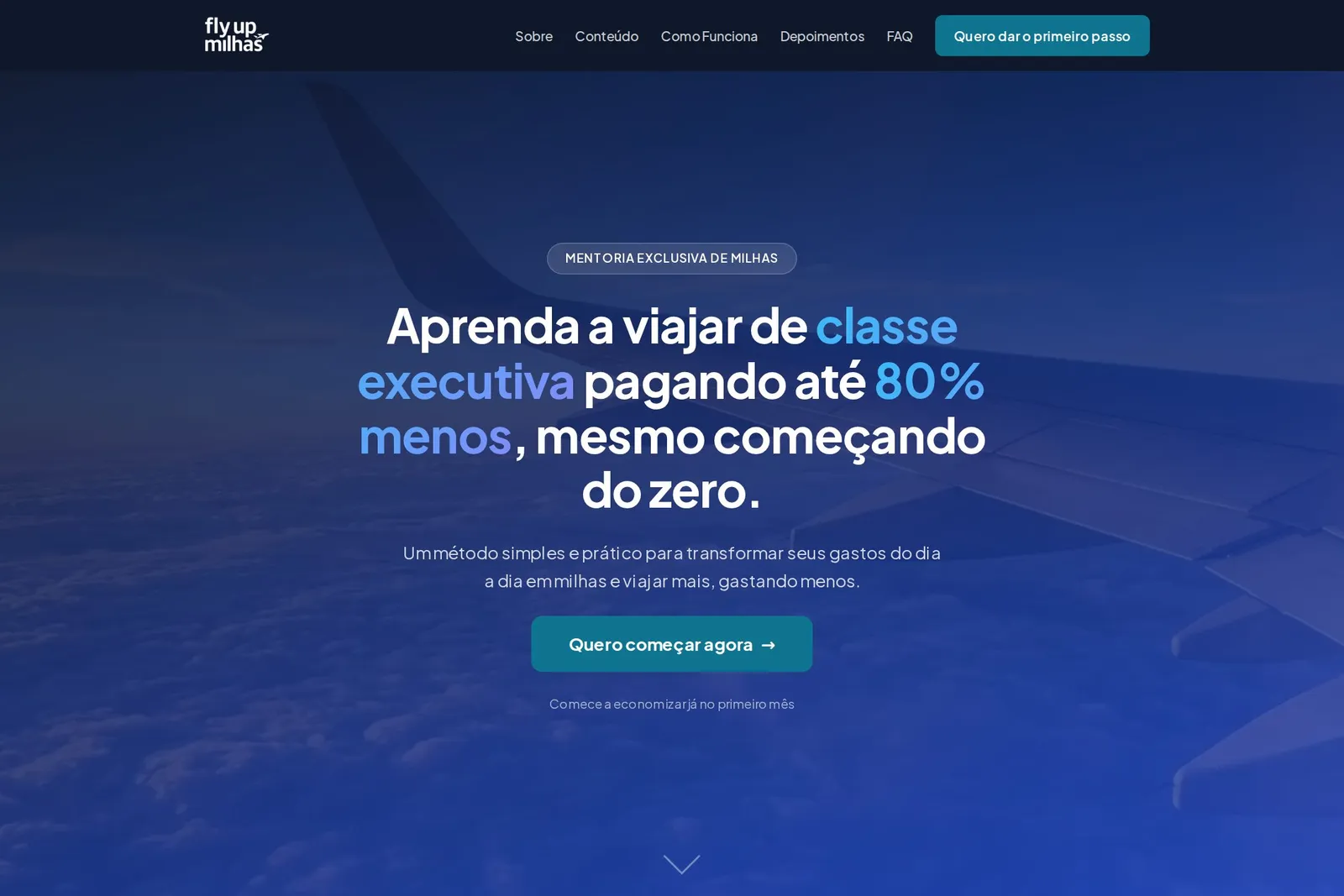 Página inicial do site Fly Up Milhas